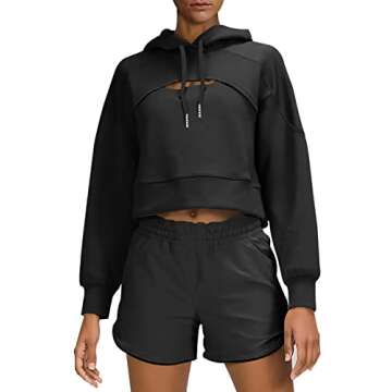 LASLULU Womens Fuzzy Cropped Hoodies Sport Athletic Hoodie Sexy Long Sleeve Pullover Tops Sweater Fleece Lined Sweatshirt(Black Medium)