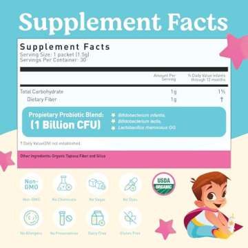 Lovebug Infant Probiotics 0-6 Months - USDA Organic Probiotics for Babies, Supports Baby Gas, Colic, Reflux, Diarrhea and Newborn Constipation Relief, Allergen & Sugar Free, Tasteless Powder, 30 Pack