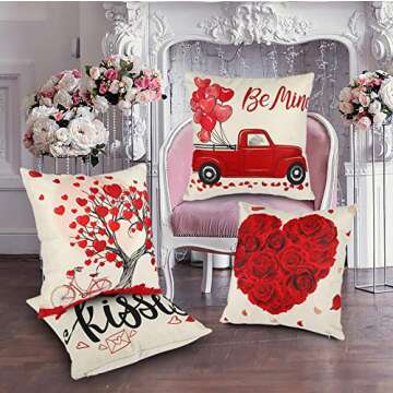 YGEOMER Valentine Pillow Covers 18×18 Inch Set of 4 Valentine’s Day Throw Pillow Covers Holiday Anniversary Wedding Cushion Pillow Case for Sofa Couch Valentine’s Day Decorations Throw Pillow Cover