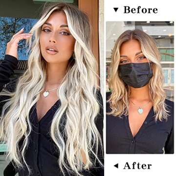 AISI QUEENS Long Wavy Synthetic Wig Ombre Platinum Blonde Wigs for Women Middle Part Natural Hair Curly Wigs Heat Resistant Fiber