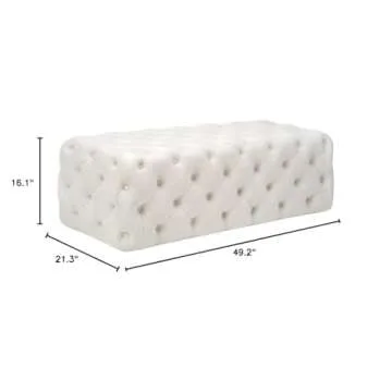 TOV Furniture Kaylee Modern Velvet Upholstered Tufted Jumbo Ottoman, 49.2", Cream