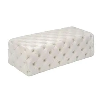 TOV Furniture Kaylee Modern Velvet Upholstered Tufted Jumbo Ottoman, 49.2", Cream