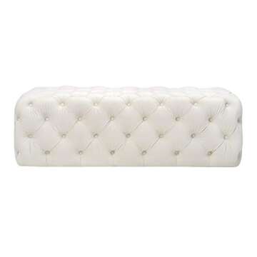TOV Furniture Kaylee Modern Velvet Upholstered Tufted Jumbo Ottoman, 49.2", Cream