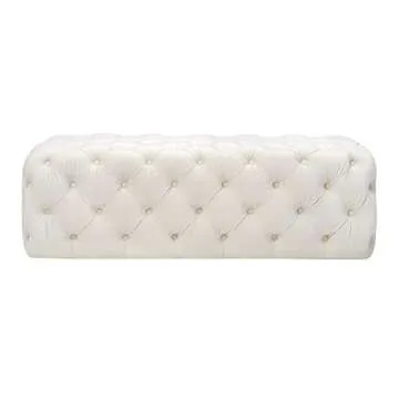 TOV Furniture Kaylee Modern Velvet Upholstered Tufted Jumbo Ottoman, 49.2", Cream