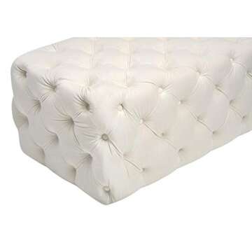 TOV Furniture Kaylee Modern Velvet Upholstered Tufted Jumbo Ottoman, 49.2", Cream