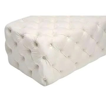 TOV Furniture Kaylee Modern Velvet Upholstered Tufted Jumbo Ottoman, 49.2", Cream