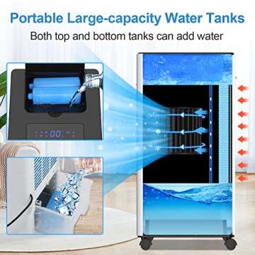 Portable Air Conditioners, 3-IN-1 Evaporative Air Cooler, 1.6 Gallon Air Conditioner for Room, Portable AC Unit w/4 Modes & 3 Speeds & Timer, Personal Air Cooler Fast Cooling for Office Bedroom