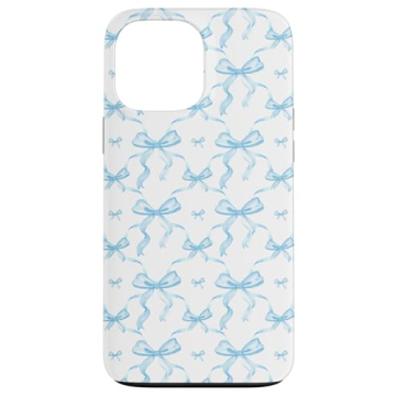 iPhone 13 Pro Max Aesthetic Light Blue Ribbons and Bows in Watercolor Case