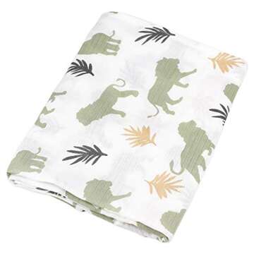 Organic Muslin Baby Boy Swaddle Blankets Oliver & Rain Receiving Blanket Lion and Palm Print, Stripe 3 Pack