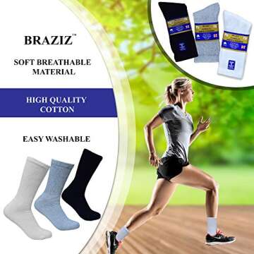 Braziz Diabetic Socks 12 Pairs Premium Soft Breathable Cotton Diabetic Socks Women Men Comfort Top N...