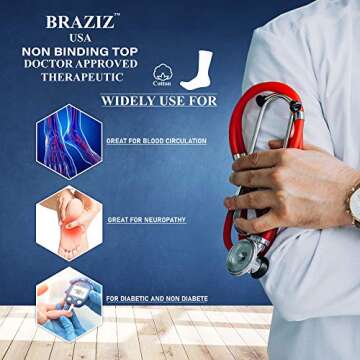 Braziz Diabetic Socks 12 Pairs Premium Soft Breathable Cotton Diabetic Socks Women Men Comfort Top Non-Binding Crew Socks (White, Size 9-11 shoe size 5-10)