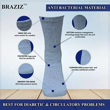 Braziz Diabetic Socks 12 Pairs Premium Soft Breathable Cotton Diabetic Socks Women Men Comfort Top Non-Binding Crew Socks (White, Size 9-11 shoe size 5-10)