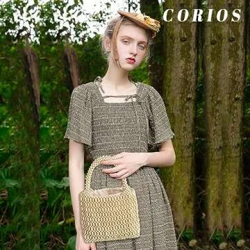 CORIOS Handwoven Tote Bag for Women Handmade Woven Bucket Bag Drawstring Handbag Bohemian Clutch Bag...