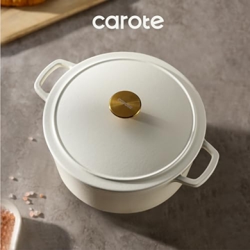 CAROTE 5QT Enameled Cast Iron Dutch Oven Pot with Lid, Heavy-Duty for Sourdough Bread Baking, Braisi...