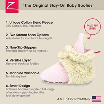 Zutano Unisex Fleece Baby Booties with Organic Cotton Lining, Newborn Essentials, Baby Pink Furry, 12 Months