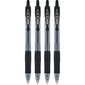 Pilot, G2 Premium Gel Roller Pens, Fine Point 0.7 mm, Black, Pack of 4