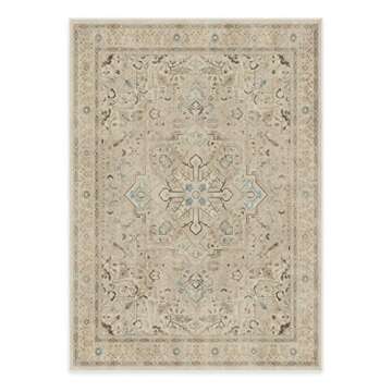 RUGGABLE Kamran Washable Rug - Perfect Washable Area Rug for Living Room, Bedroom, Kids Room, Nursery - Stain & Water Resistant, Non-Slip, Pet & Child Friendly - Ivory Opal 5'x7' (Cushioned Pad)