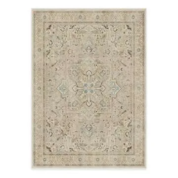 RUGGABLE Kamran Washable Rug - Perfect Washable Area Rug for Living Room, Bedroom, Kids Room, Nursery - Stain & Water Resistant, Non-Slip, Pet & Child Friendly - Ivory Opal 5'x7' (Cushioned Pad)