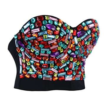Charmian Women's Colorful Rhinestone Push Up Bra Clubwear Party Bustier Crop Top