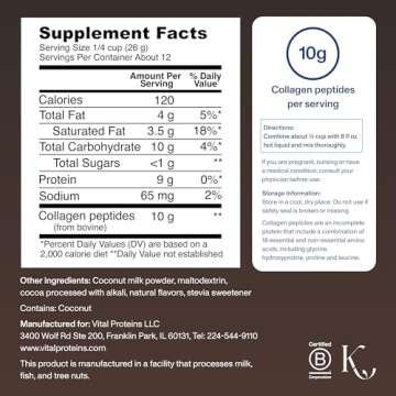 Vital Proteins Collagen Coffee Creamer, Coconut Milk based & Low Sugar Powder with Collagen Peptides...