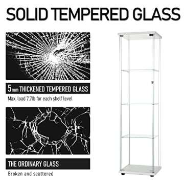 Beauty4U Glass Display Cabinet with 4 Shelves, One-Door Curio Cabinets for Living Room, Bedroom, Office, 64"x 17"x 14.5", White Floor Standing Glass Bookshelf