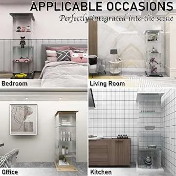 Beauty4U Glass Display Cabinet with 4 Shelves, One-Door Curio Cabinets for Living Room, Bedroom, Office, 64"x 17"x 14.5", White Floor Standing Glass Bookshelf