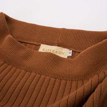 Kate Kasin Women's Casual Ribbed Knit Skirt with Back Slit Sweater Skirts Camel L