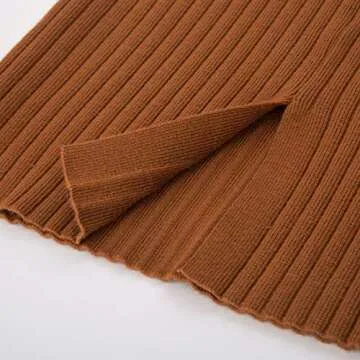 Kate Kasin Women's Casual Ribbed Knit Skirt with Back Slit Sweater Skirts Camel L