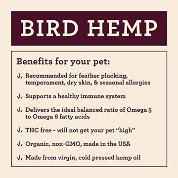 Organic Hemp Well Bird Hemp Oil – 2 Ounces. Parrot, Parakeet, Cockatiel and All Birds for Supporting Health, Feather Plucking, Destructive Behavior Reduction, Immune Support, and Relaxation.