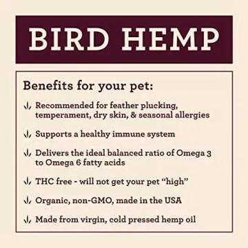 Organic Hemp Well Bird Hemp Oil – 2 Ounces. Parrot, Parakeet, Cockatiel and All Birds for Supporting Health, Feather Plucking, Destructive Behavior Reduction, Immune Support, and Relaxation.