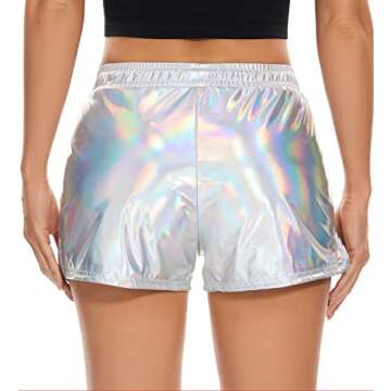 Taydey Women's Metallic Shiny Shorts with Drawstring