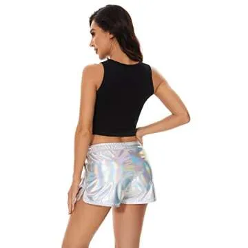Taydey Women's Metallic Shiny Shorts with Drawstring