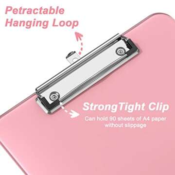 Rimilak Plastic Clipboards with Low Profile Metal Clip, Translucent Board, 12.5 x 9 in Letter Size, Office Supply, Back to School, Pink