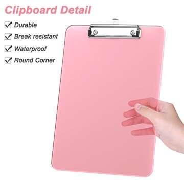 Rimilak Plastic Clipboards with Low Profile Metal Clip, Translucent Board, 12.5 x 9 in Letter Size, Office Supply, Back to School, Pink