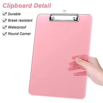 Rimilak Plastic Clipboards with Low Profile Metal Clip, Translucent Board, 12.5 x 9 in Letter Size, Office Supply, Back to School, Pink