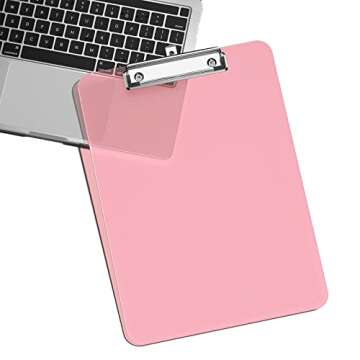 Rimilak Plastic Clipboards with Low Profile Metal Clip, Translucent Board, 12.5 x 9 in Letter Size, Office Supply, Back to School, Pink