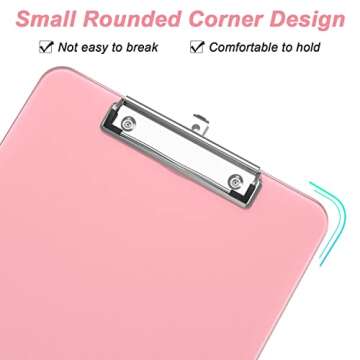 Rimilak Plastic Clipboards with Low Profile Metal Clip, Translucent Board, 12.5 x 9 in Letter Size, Office Supply, Back to School, Pink