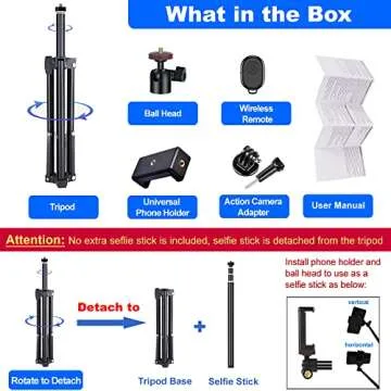 62-Inch Selfie Stick Tripod with Remote for iPhone & GoPro