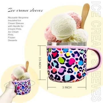 AMUSEPROFI 2 Pack Pint Size Ice Cream Sleeves Cozy Neoprene Cover with Handle, Reusable Neoprene Ins...