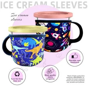 AMUSEPROFI 2 Pack Pint Size Ice Cream Sleeves Cozy Neoprene Cover with Handle, Reusable Neoprene Insulated Ice Cream Sleeves with Handle for Creami Pints, Ice Cream Pints, Frozen Desserts