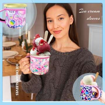 AMUSEPROFI 2 Pack Pint Size Ice Cream Sleeves Cozy Neoprene Cover with Handle, Reusable Neoprene Insulated Ice Cream Sleeves with Handle for Creami Pints, Ice Cream Pints, Frozen Desserts