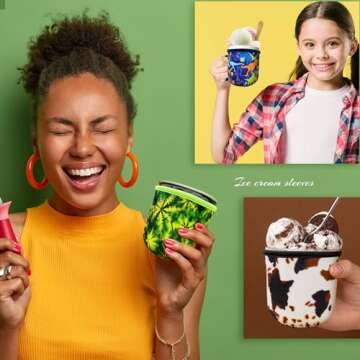 AMUSEPROFI 2 Pack Pint Size Ice Cream Sleeves Cozy Neoprene Cover with Handle, Reusable Neoprene Insulated Ice Cream Sleeves with Handle for Creami Pints, Ice Cream Pints, Frozen Desserts