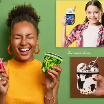 AMUSEPROFI 2 Pack Pint Size Ice Cream Sleeves Cozy Neoprene Cover with Handle, Reusable Neoprene Insulated Ice Cream Sleeves with Handle for Creami Pints, Ice Cream Pints, Frozen Desserts