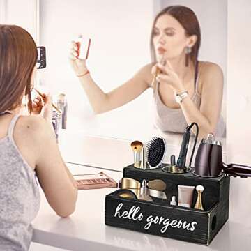 Unistyle Hair Blow Dryer/Curling Iron Holder, Countertop, Hair Tools & Styling Supplies Organizer Flat for Bathroom Counter for Accessories, Makeup, Toiletries Storage, Black