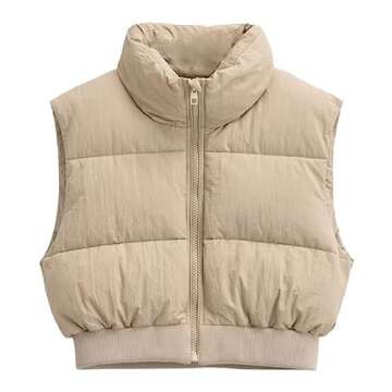 KEOMUD Women's Winter Crop Vest Lightweight Sleeveless Warm Outerwear Puffer Vest Padded Gilet Vest ...