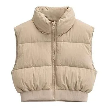 KEOMUD Women's Winter Crop Vest Lightweight Sleeveless Warm Outerwear Puffer Vest Padded Gilet Vest ...
