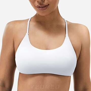 YEOREO Pearl Women's Sports Bra Strappy Criss Cross Back Bra Removable Padded Yoga Crop Top White S