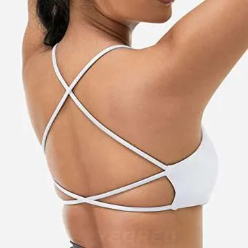 YEOREO Pearl Women's Sports Bra Strappy Criss Cross Back Bra Removable Padded Yoga Crop Top White S