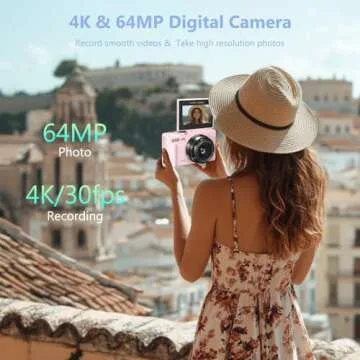 4K Digital Camera for Photography, 64MP Vlogging Camera for YouTube with 3" 180° Flip Screen, 18X D...