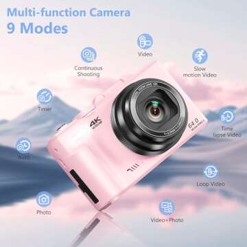 4K Digital Camera with Flip Screen and 18X Zoom